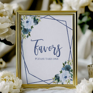 Póster Letrero de Favoritos Florales de Acuarela Azul Pol