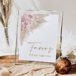 Póster Letrero de Favoritos Florales de Pampas Rubor Boho