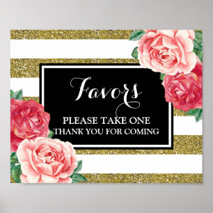 Póster Letrero de Favoritos para Baby Shower Floral Negro