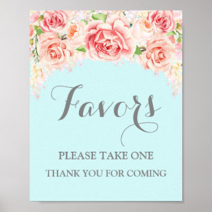 Póster Letrero de Favoritos para Baby Shower Rosa Acuarel
