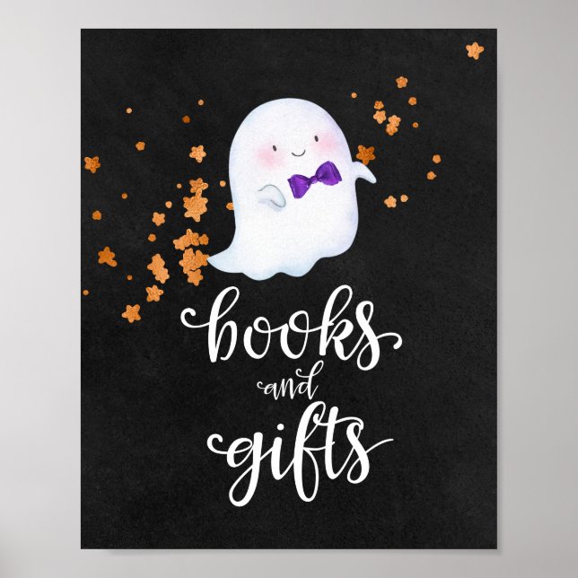 Póster Letrero de Fiesta de Bebé de Halloween para Libros (Frente)