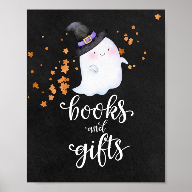 Póster Letrero de Fiesta de Bebé de Halloween para Libros (Frente)