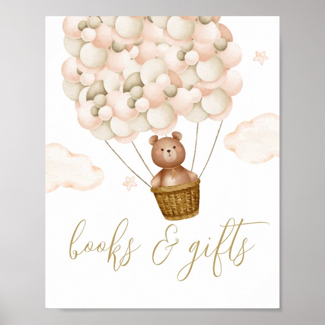 Póster Letrero de fiesta de bebé de oso de peluche Libros (Frente)