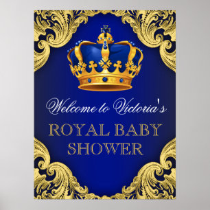 Póster Letrero de Fiesta de Bebé del Príncipe de Oro Azul