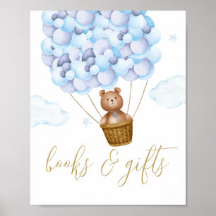 Póster Letrero de fiesta de bebé niño con libros y regalo