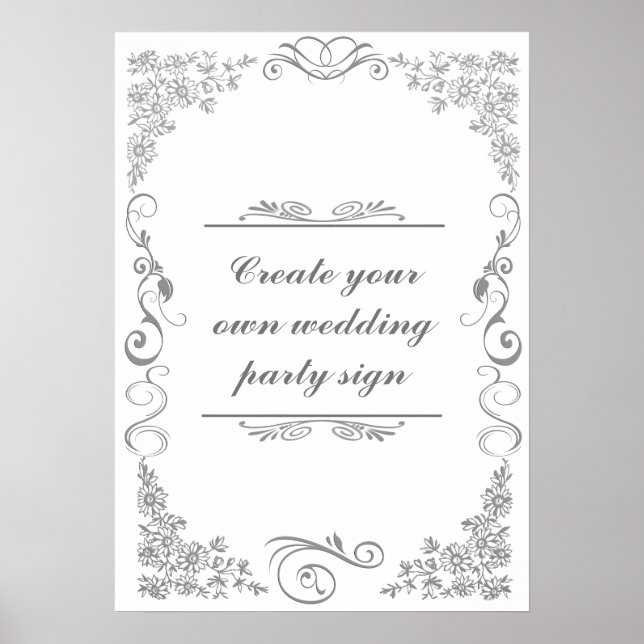 Póster Letrero de fiesta de boda con borde decorativo de  (Frente)