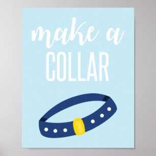 Póster Letrero de fiesta de cachorros Haz un collar azul
