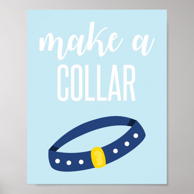 Póster Letrero de fiesta de cachorros Haz un collar azul (Frente)