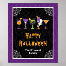 Letrero de fiesta de cócteles de Halloween Purple