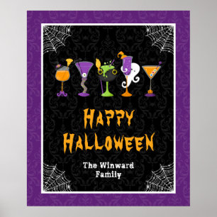 Póster Letrero de fiesta de cócteles de Halloween Purple