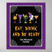 Letrero de fiesta de cócteles de Halloween Purple