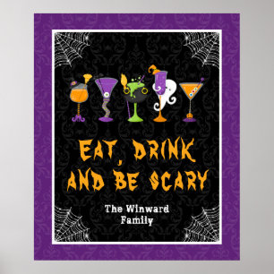 Póster Letrero de fiesta de cócteles de Halloween Purple