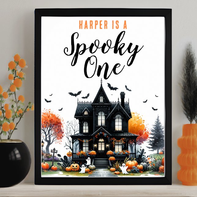 Póster Letrero de fiesta de cumpleaños de Halloween para  (Spooky One Halloween Birthday Party Sign)