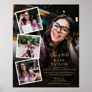 Póster Letrero de Fiesta de Graduación de Oro de 4 Fotos 