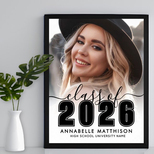 Póster Letrero de fiesta de graduación en blanco y negro  (Photo Black White Graduation Party Sign)