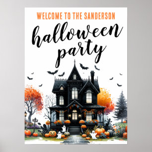Póster Letrero de Fiesta de Halloween de Casa Embrujada p