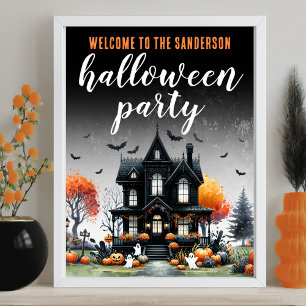 Póster Letrero de Fiesta de Halloween de Casa Embrujada p