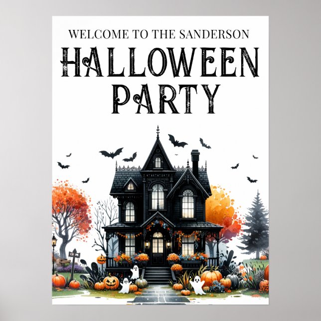 Póster Letrero de Fiesta de Halloween en Casa Embrujada (Frente)