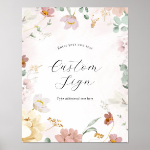 Póster Letrero de flores rosadas con texto personalizado