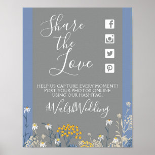 Póster Letrero de Foto con Hashtag de Boda Floral de Marg