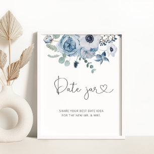 Póster Letrero de frasco de citas florales azul polvorien