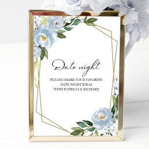 Póster Letrero de frasco de noche de cita floral azul pol