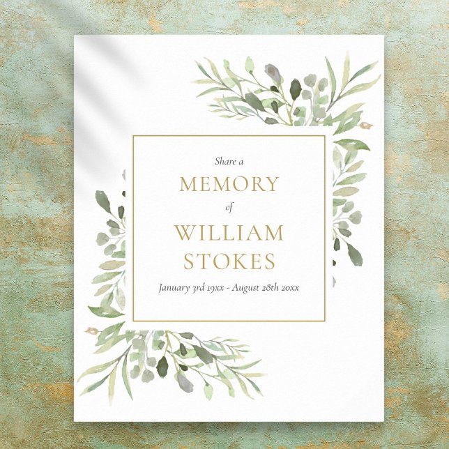 Póster Letrero de Funeral de Greenery para Compartir un R (Greenery Funeral Share A Memory Sign)