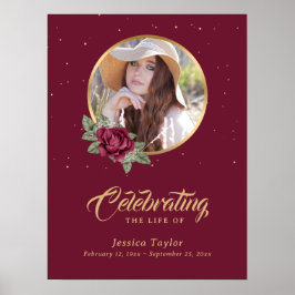 Póster Letrero de funeral floral burgundy personalizado