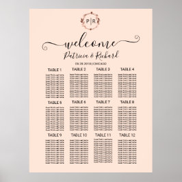 Póster Letrero de Gráfico de Asientos de Boda con Monogra