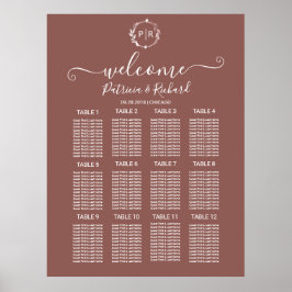 Póster Letrero de Gráfico de Asientos de Boda con Monogra