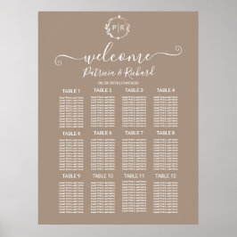 Póster Letrero de Gráfico de Asientos de Boda con Monogra