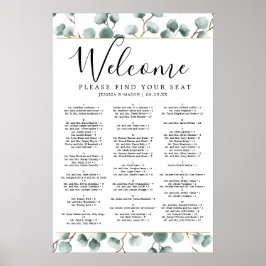 Póster Letrero de gráfico de asientos de boda con verde d