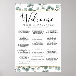 Póster Letrero de gráfico de asientos de boda con verde d