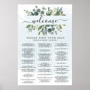 Póster Letrero de Gráfico de Asientos de Boda de Eucalipt