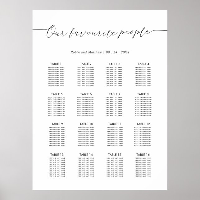 Póster Letrero de Gráfico de Asientos de Boda de Nuestras (Frente)
