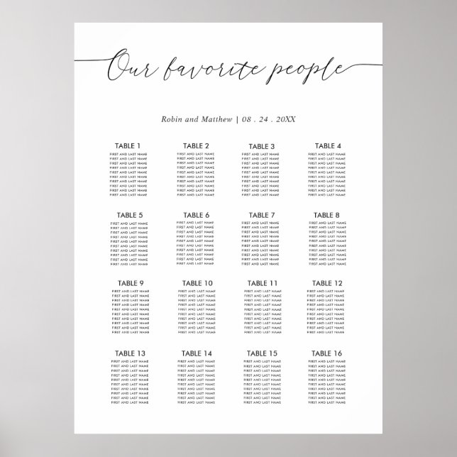 Póster Letrero de Gráfico de Asientos de Boda de Nuestras (Frente)