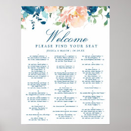 Póster Letrero de Gráfico de Asientos de Boda Floral Midn