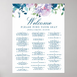 Póster Letrero de Gráfico de Asientos de Boda Floral Midn
