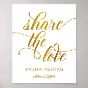 Póster Letrero de Hashtag de Boda Comparte el Amor Hoja