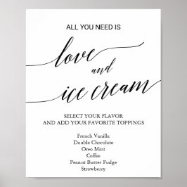 Póster Letrero de helado de boda con caligrafía negra ele