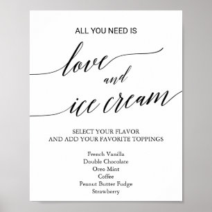 Póster Letrero de helado de boda con caligrafía negra ele