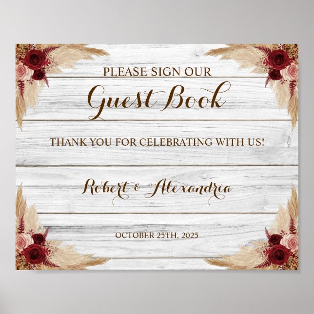 Póster Letrero de hierba de Pampas Firma nuestro libro de (Frente)