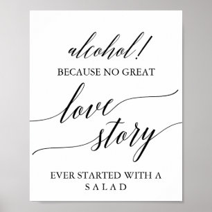 Póster Letrero de historia de amor de alcohol de caligraf
