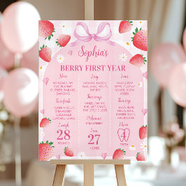 Póster Letrero de hito de cumpleaños de fresa Berry First