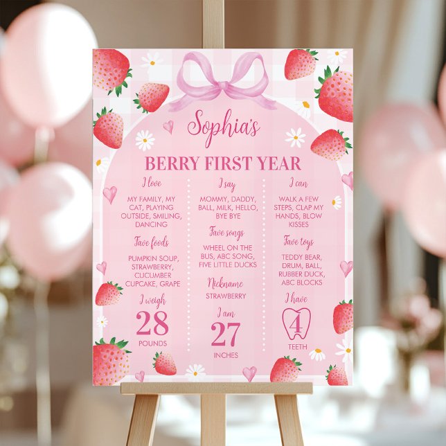 Póster Letrero de hito de cumpleaños de fresa Berry First (Subido por el creador)