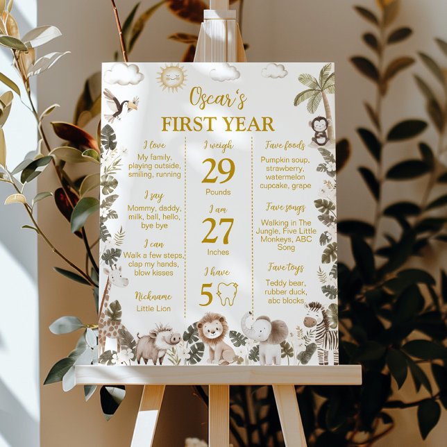 Póster Letrero de hito de cumpleaños número 1 de animales (Subido por el creador)