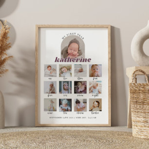 Póster Letrero de hito del primer cumpleaños de bebé Boho