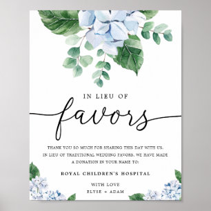 Póster Letrero de Hydrangea Azul Floral en Lugar de Favor