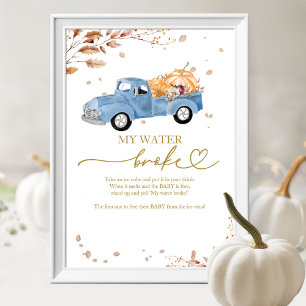 Póster Letrero de Juego de Baby Shower de Camión Mi Agua