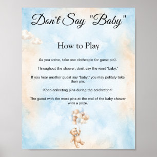 Póster Letrero de Juego de Baby Shower de Osito de Peluch